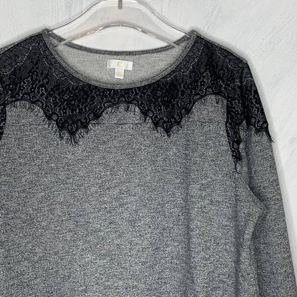 Charming Charlie Gray and Black Lace Trim Pullover Crewneck Sweatshirt - Size XL - Picture 3 of 5